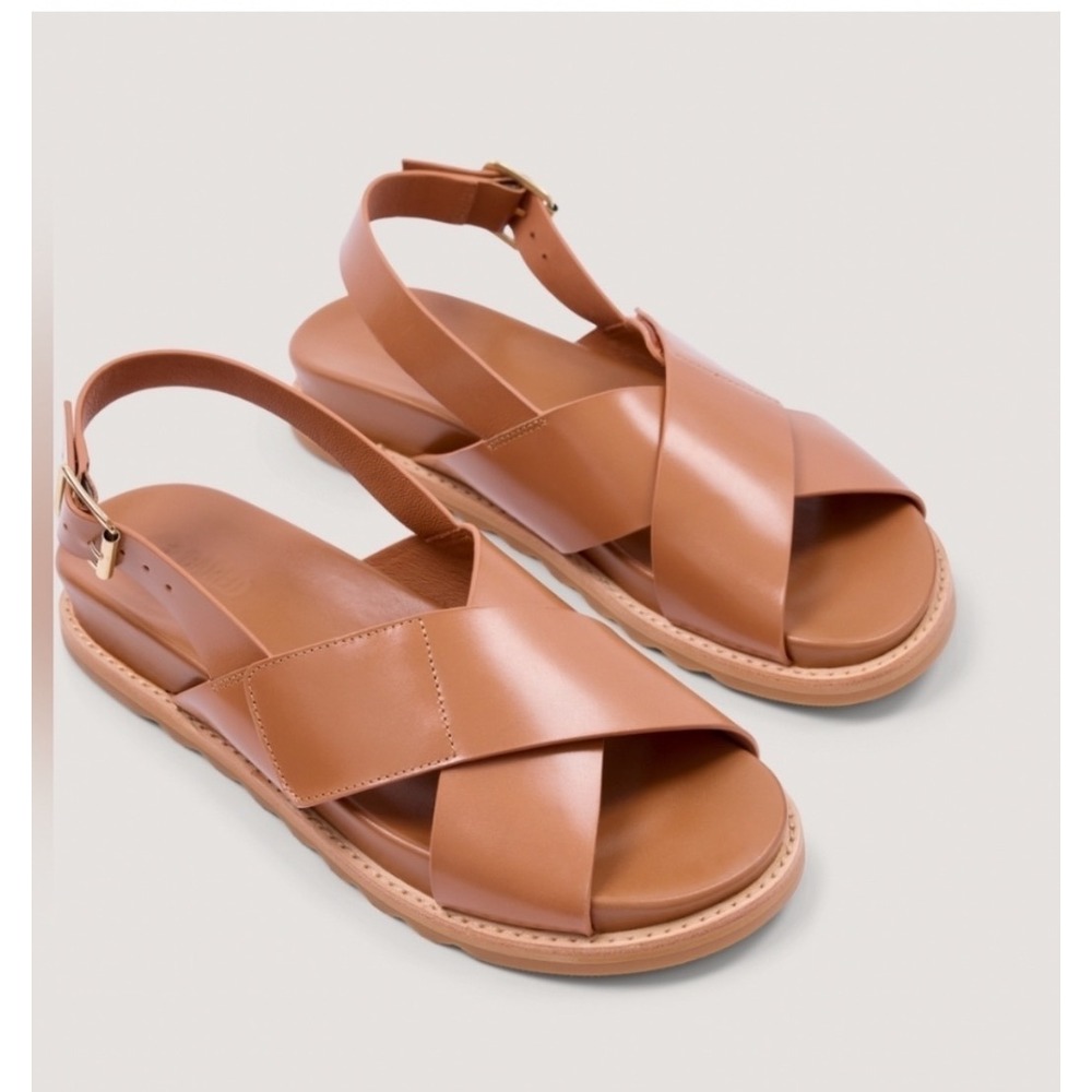 Bared Footwear Lari Tan Leather Criss-Cross Slingback Sandals EU 39 4898